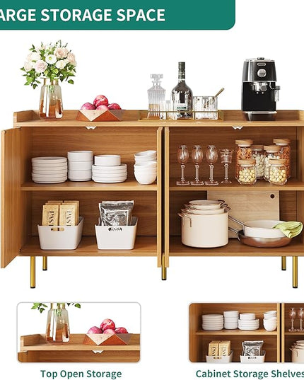 YITAHOME Sideboard Buffet Cabinet, Modern Kitchen Storage Cabinets, Freestanding Coffee Bar Table, Large Buffet Cabinet with Cabinet with Carved Design Doors for Living Room, Dining Room, Natural - LeafyLoom