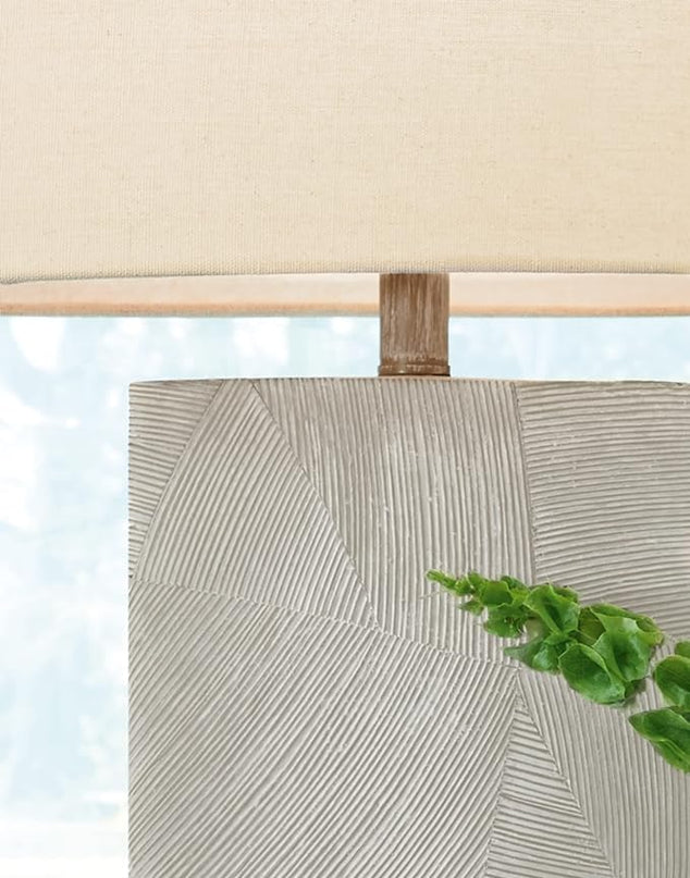 Signature Design by Ashley Bradard 30" Contemporary Ceramic Detailed Table Lamp, Ivory Whitewash - LeafyLoom