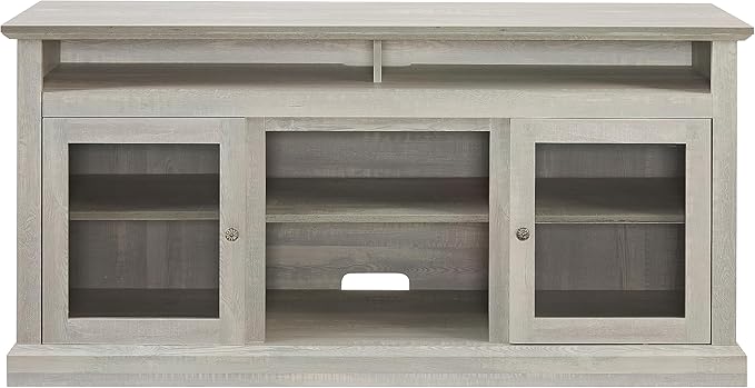 65" Farmhouse Cabinet for 65 Inch TV, Mid Century Modern Media Table Stand with Glass Door, 59'' Entertainment Center with Storage, Rustic Television Consoles for Living Room, Gray Wash - LeafyLoom
