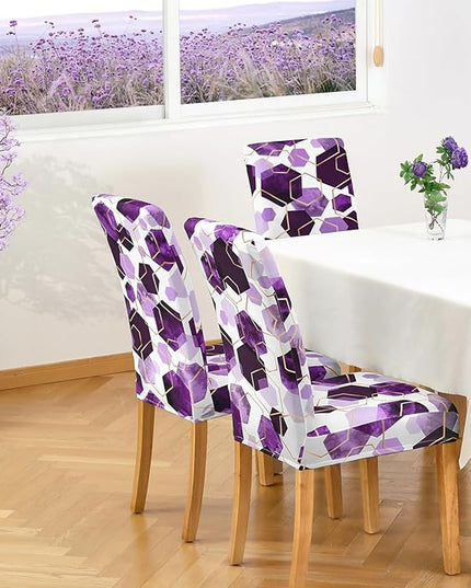 Gibelle Dining Room Chair Covers Set of 6, Soft Stretch Kitchen Chair Covers Slipcover Protector, Removable Washable Geometric Parson Chair Covers 6 Pack, Purple Gibelle
