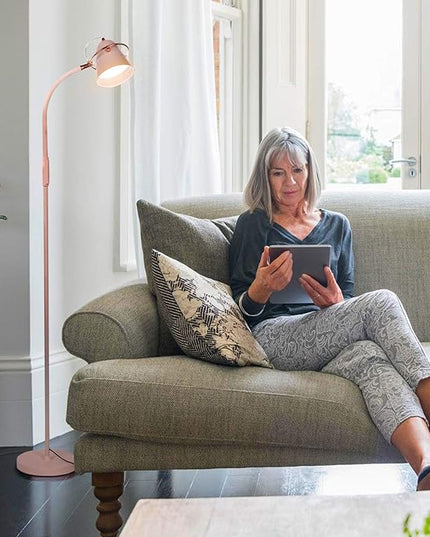 Brightech Zoey LED Floor Lamp - Flexible, Bright Standing Task Light for Puzzles, Crafting, Sewing and Reading - Perfect Dimmable Lighting for Kids Bedrooms, Desks, Nurseries, & Offices - Pastel Pink - LeafyLoom