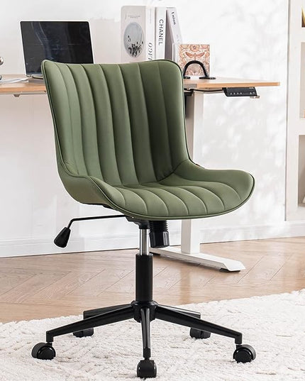 YOUNIKE Office Chair Swivel Desk Chair Upholstered Faux Leather Height Adjustable with Wheels Computer Task Chair Modern Rolling Armless with Back, Loads 300 lbs, Olive Green - LeafyLoom