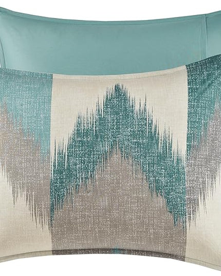 INK+IVY Queen Size Comforter Set, Cozy Cotton Comforter, All Season, Lightweight Comforter Queen Bed Set with 2 Matching Shams, Modern Cabin Lodge Ikat Chevron Design, Aqua Full/Queen 3 Piece - LeafyLoom