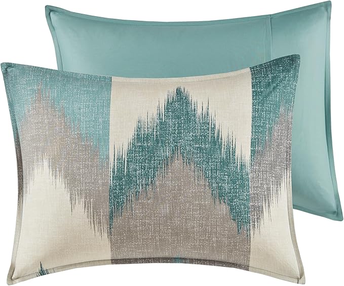 INK+IVY Queen Size Comforter Set, Cozy Cotton Comforter, All Season, Lightweight Comforter Queen Bed Set with 2 Matching Shams, Modern Cabin Lodge Ikat Chevron Design, Aqua Full/Queen 3 Piece - LeafyLoom