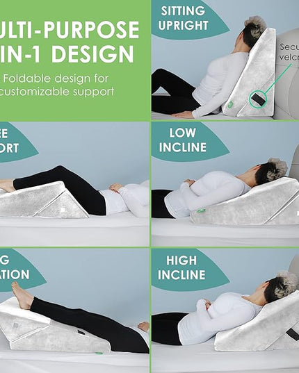 Cushy Form Wedge Pillow for Sleeping - 22 Inch Memory Foam Bed Wedge for Sleeping, Reading, Post Surgery & Leg Elevation - Triangle Pillow with Washable Cover - White - LeafyLoom