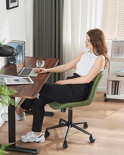 YOUNIKE Office Chair, Armless Desk Chair Computer Chair with Wheels, Modern Upholstered PU Leather Task Chair, Rolling Adjustable Swivel Home Office Desk Chair, Dark Green - LeafyLoom