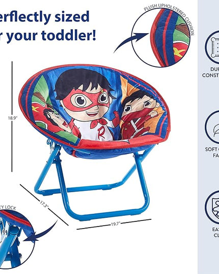 Ryan's World Toddler 19” Folding Saucer Chair with Cushion, Ages 3+ - LeafyLoom