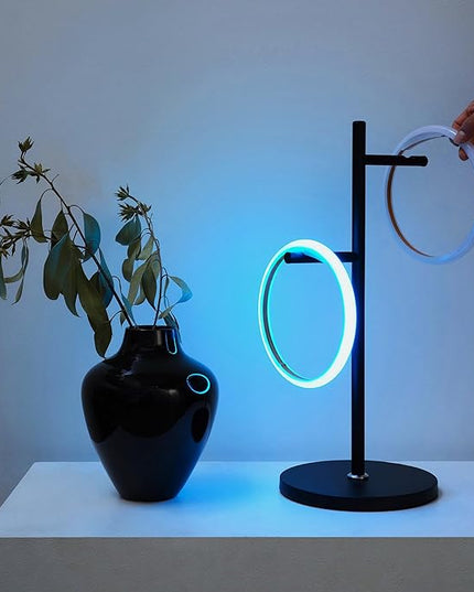 Brightech Saturn Modern Color Changing Table Lamp - Desk Tree LED Lamp Perfect for Living Room Decor - Beautiful RGB Color Gradient and 2 LED Lights for Bedroom, Office, Reading - Black - LeafyLoom