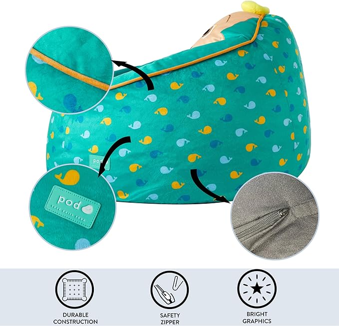 Idea Nuova Cocomelon Hillside by pod Kids Plush Bean Bag Chair, 24"x24"x25,Ages 3+ - LeafyLoom