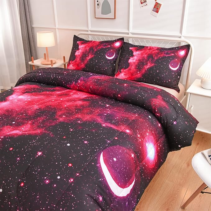 A Nice Night 3D Galaxy Blanket Comforter Bedding Sets Home Textile with Comforter Pillowcase, Full Size - LeafyLoom