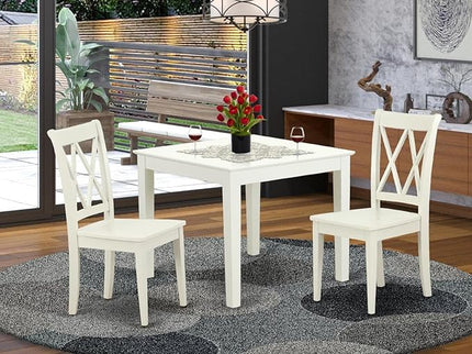 East West Furniture OXCL3-LWH-W Oxford 3 Piece Kitchen Set for Small Spaces Contains a Square Table and 2 Dining Room Chairs, 36x36 Inch - LeafyLoom