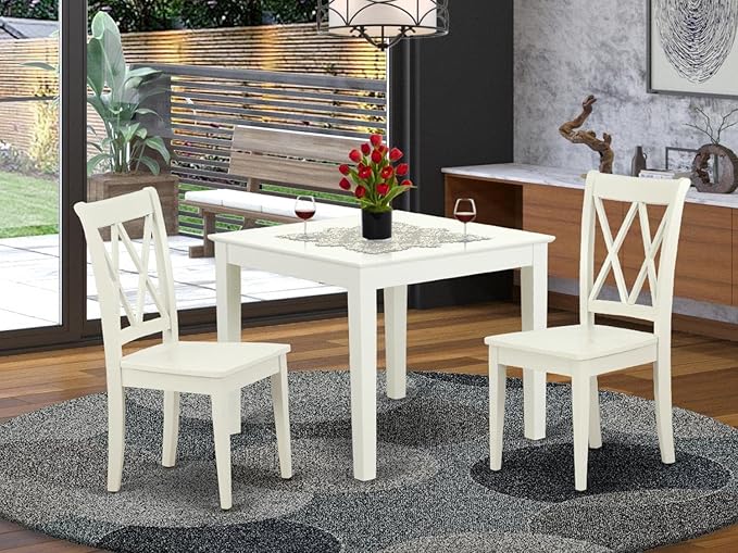 East West Furniture OXCL3-LWH-W Oxford 3 Piece Kitchen Set for Small Spaces Contains a Square Table and 2 Dining Room Chairs, 36x36 Inch - LeafyLoom