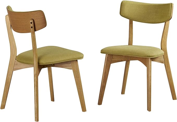 Christopher Knight Home Abrielle Mid-Century Modern Fabric Dining Chairs with Natural Oak Finished Rubberwood Frame, 2-Pcs Set, Green Tea / Natural Oak - LeafyLoom