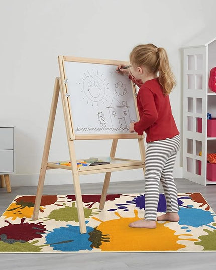 Colorful Kids Room Rug, 3'x5' Machine Washable Rug for Playroom, Paint Splatter Rainbow Area Rugs for Classroom, Soft Aesthetic Nursery Rug Throw Kids Play Mat for Bedroom Office Preschool - LeafyLoom
