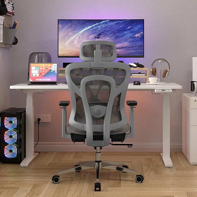 Ergonomic Mesh Office Chair, High Back Desk Chair with 3D Armrests, Adaptive Thoracic Support, 3D lumbar support & Adjustable Headrest, Home Swivel Computer Chair with Tilt Function - LeafyLoom
