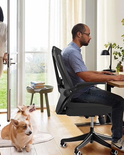 Office Chair with 350LBS Capacity, Ergonomic Comfort Home Desk Chair, Mid Back Gaming Chair with Wheels, Adjustable Height, Lumbar Support, Flip-up Armrest - LeafyLoom