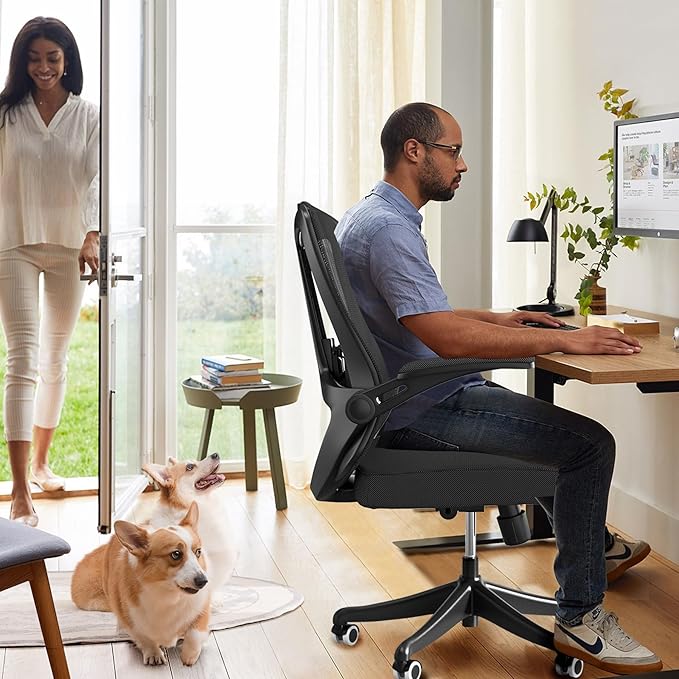Office Chair with 350LBS Capacity, Ergonomic Comfort Home Desk Chair, Mid Back Gaming Chair with Wheels, Adjustable Height, Lumbar Support, Flip-up Armrest - LeafyLoom