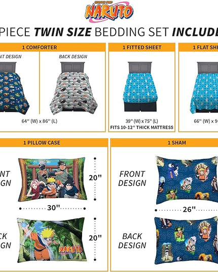 Naruto Anime Bedding Super Soft Comforter And Sheet Set With Sham, 5 Piece Twin Size, By Franco - LeafyLoom