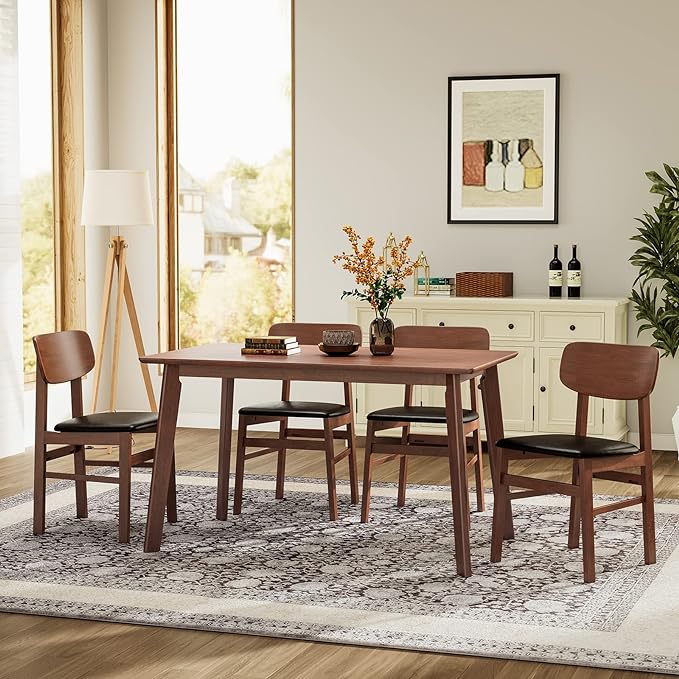 NicBex Dining Room Table Set for 4 Kitchen Table and Chairs 5 Pieces Dining Table Set 1 Dining Table and 4 Chairs Rustic Retro Solid Rubberwood Table for Home, Antique Brown - LeafyLoom