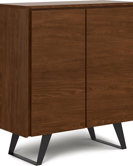 SIMPLIHOME Lowry 39 Inch Wide Modern Industrial Medium Storage Cabinet in SOLID WALNUT WOOD, For the Living Room, Entryway and Family Room - LeafyLoom