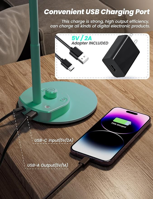 BOHON LED Desk Lamp with USB Charging Port, 3 Color Modes Fully Dimmable Reading Lamp, Auto Dimming Task Lamp, Flexible Gooseneck Table Light for Office Dorm Bedside, Adapter Include, Teal - LeafyLoom