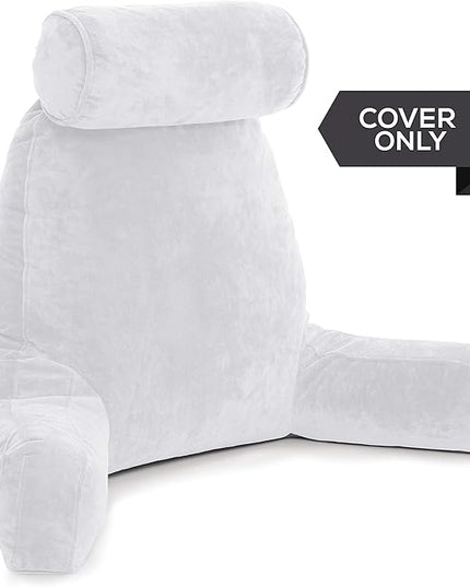 Husband Pillow XXL Cover Only White, Cozy Microfiber Bed Rest Pillow Cover with Arms - Array of Colors - Generous Side and Back Pockets for Your Favorite Comfy Reading Pillow - LeafyLoom