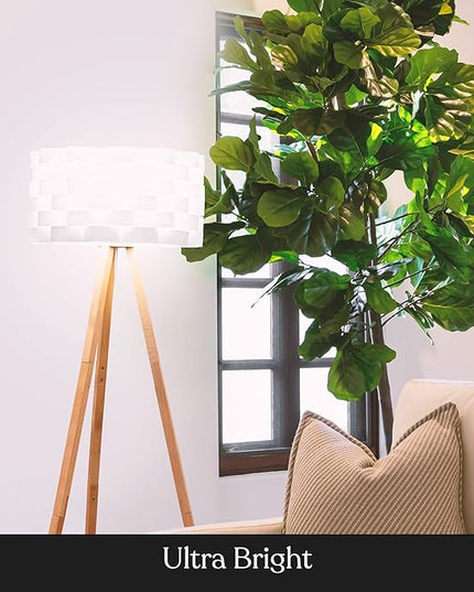 Brightech Bijou LED Floor Lamp, Standing Lamp for Bedroom Reading, Tripod Lamp for Living Rooms & Offices, Great Living Room Décor, Bohemian & Vintage Tall Lamp With Soft Light Bulbs - Natural Wood - LeafyLoom