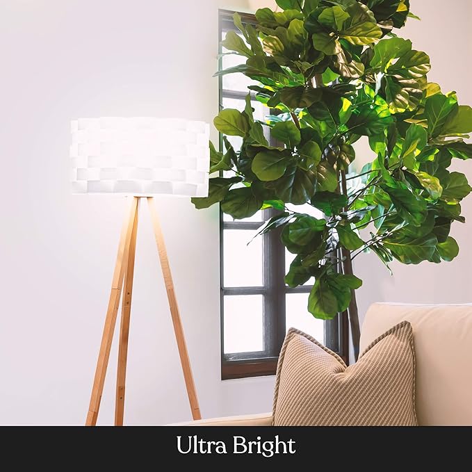 Brightech Bijou LED Floor Lamp, Standing Lamp for Bedroom Reading, Tripod Lamp for Living Rooms & Offices, Great Living Room Décor, Bohemian & Vintage Tall Lamp With Soft Light Bulbs - Natural Wood - LeafyLoom