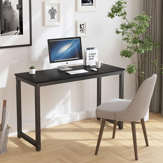 47 Inch Small Space Computer Desk, Home Office Desk, Heavy Duty Multipurpose Table, Study Desk Workstation, Black - LeafyLoom