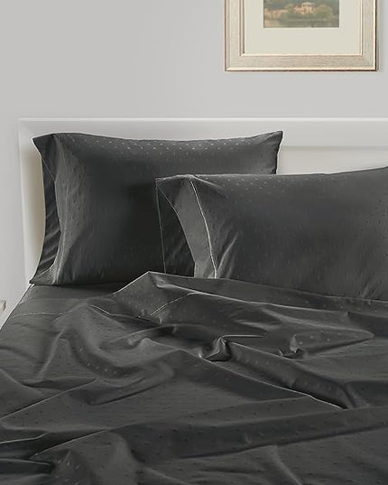 LANE LINEN 100% Egyptian Cotton Bed Sheets - 1000 Thread Count 4PC Queen Sheets Set, Long Staple Cotton Bedding Sheets, Sateen Weave, Luxury Hotel Sheets, Deep Pocket, Swiss Dot - Charcoal - LeafyLoom