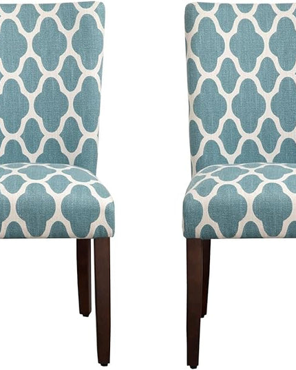 HomePop Parsons Classic Upholstered Accent Dining Chair, Set of 2, Teal and Cream Geometric - LeafyLoom