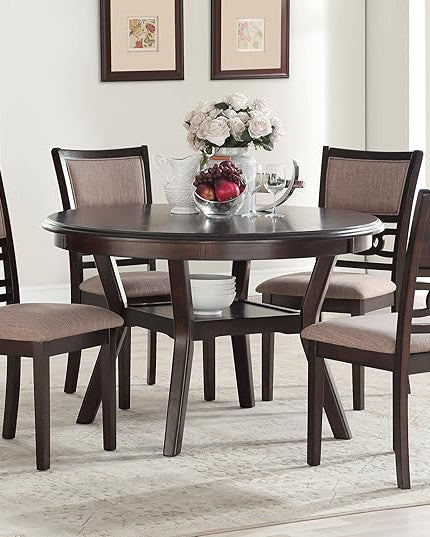 New Classic Furniture Gia Dining Chair (Set of Four), Light Brown Fabric Upholstered Seat & Back Rest, Cherry Brown - LeafyLoom