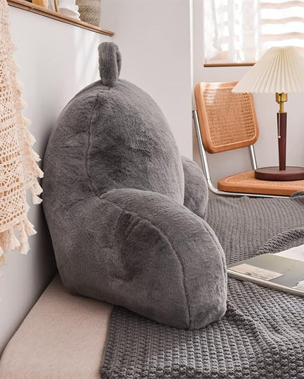 A Nice Night Faux Fur Reading Pillow Bed Wedge Large Adult Children Backrest with Arms Back Support for Sitting Up in Bed/Couch for Bedrest,Gray,Large - LeafyLoom