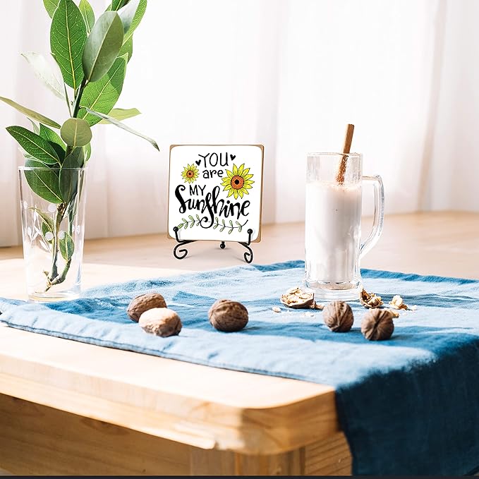 You Are My Sunshine Motivational Desk Decor, Sunflower Wood Plaque with Stand Decorations for Woman Office Home Bathroom -A38 - LeafyLoom