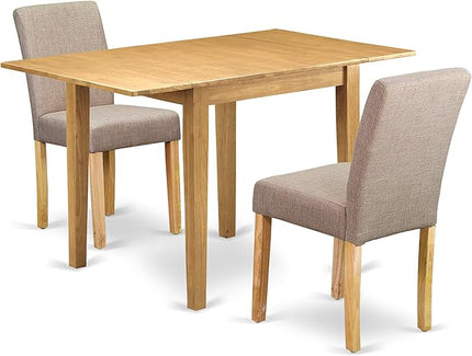 East West Furniture 1NDAB3-OAK-04 3 Piece Kitchen Set Contains a Rectangle Table with Dropleaf and 2 Light Tan Linen Fabric Parson Dining Room Chairs, 30x48 Inch - LeafyLoom