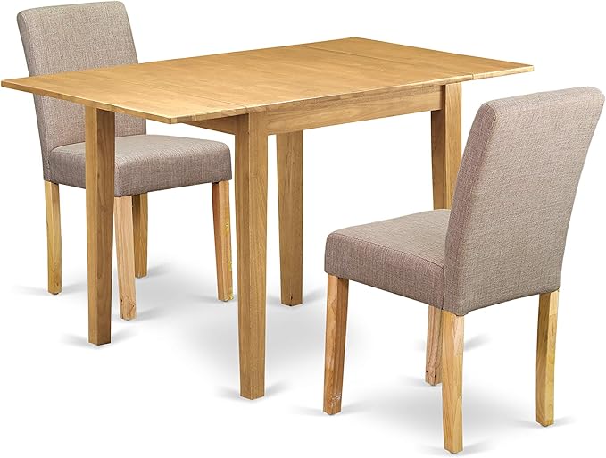 East West Furniture 1NDAB3-OAK-04 3 Piece Kitchen Set Contains a Rectangle Table with Dropleaf and 2 Light Tan Linen Fabric Parson Dining Room Chairs, 30x48 Inch - LeafyLoom