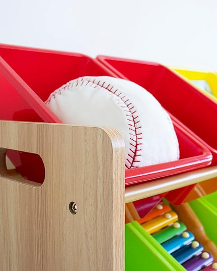 Humble Crew Kids Toy Storage Organizer with 12 Storage Bins, Rainbow/Natural Wood - LeafyLoom