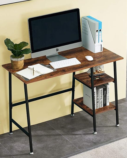 VECELO 43 Inch Computer Home Office, Writing Storage Side Hutch Workstation with Shelf Desk 43", Classic Walnut - LeafyLoom