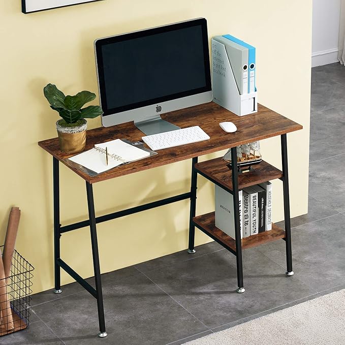 VECELO 43 Inch Computer Home Office, Writing Storage Side Hutch Workstation with Shelf Desk 43", Classic Walnut - LeafyLoom