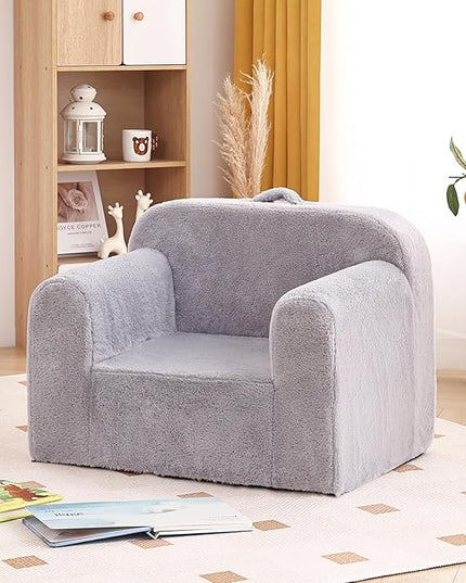 Tiita Kids Sofa, Children Couch with Carrying Handle & Side Pockets, Kids Foam Chair, Toddler Armrest Chair, Lightweight Children Sofa Chair, Kids Read Sofa for Girl or Boy (Grey) - LeafyLoom