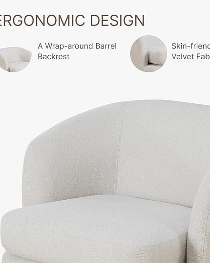 Swivel Accent Chair Modern Barrel Armchair with Wood Base for Bedroom Reading Waiting Living Room, Cream - LeafyLoom