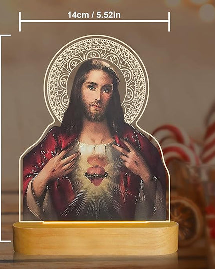 Catholic Gifts for Women, Sacred Heart of Jesus Picture Religious Gifts with Warm Yellow Light for Home Decor, Christian Inspirations Godly Blessed Birthday Gifts for Mother Grandma Men Lady - LeafyLoom
