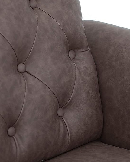 Furinno Bastia Vintage Modern Chesterfield Button Tufted 3-Seater Sofa Couch for Living Room, Brown Faux Leather - LeafyLoom