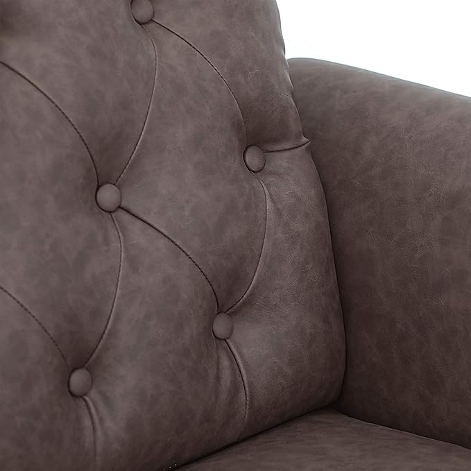 Furinno Bastia Vintage Modern Chesterfield Button Tufted 3-Seater Sofa Couch for Living Room, Brown Faux Leather - LeafyLoom