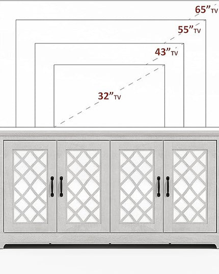 Galano Millicent TV Stand for 65+ Inch TV, Tall Entertainment Center with Mirror Doors, Rustic Media Console with Storage Shelves, Wood Television Stand for Living Room, Dusty Grey Oak - LeafyLoom