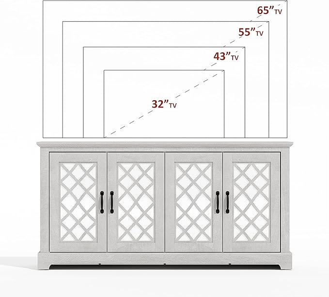 Galano Millicent TV Stand for 65+ Inch TV, Tall Entertainment Center with Mirror Doors, Rustic Media Console with Storage Shelves, Wood Television Stand for Living Room, Dusty Grey Oak - LeafyLoom