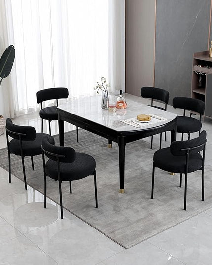 DYHOME Black Dining Chairs Set of 4, Mid-Century Modern Dining Chairs, Kitchen Dining Room Chairs, Curved Backrest Round Upholstered Boucle Sherpa Dining Chair with Black Metal Legs - LeafyLoom