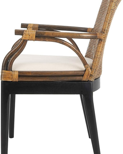 Safavieh Home Gianni Rattan Tropical Woven Arm Chair, Brown/Black - LeafyLoom