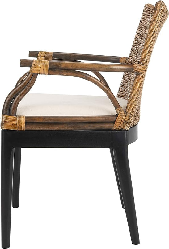 Safavieh Home Gianni Rattan Tropical Woven Arm Chair, Brown/Black - LeafyLoom