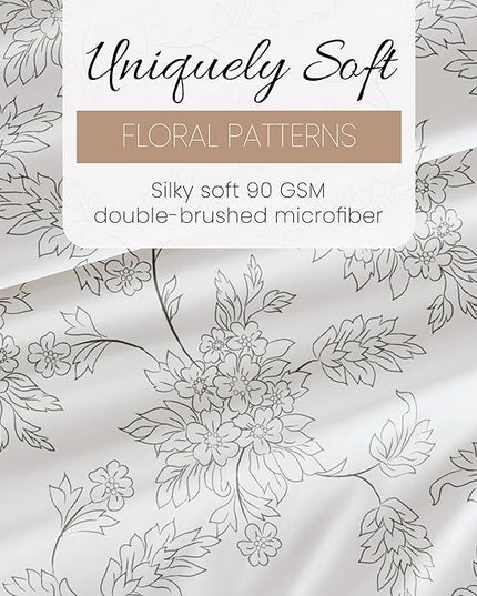 Simply Soft 4 Piece Sheet Set Vines Patterned, Queen, Vines Gray (SS-4PC-VIN-QUEEN-GR) - LeafyLoom